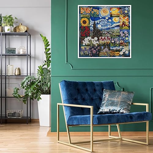 Miniatura 4 de PICKFORU Van Gogh's Rhapsody - Rompecabezas para adultos de 1000 piezas, rompecabezas artísticos de flores de noche estrellada, temática de pintura