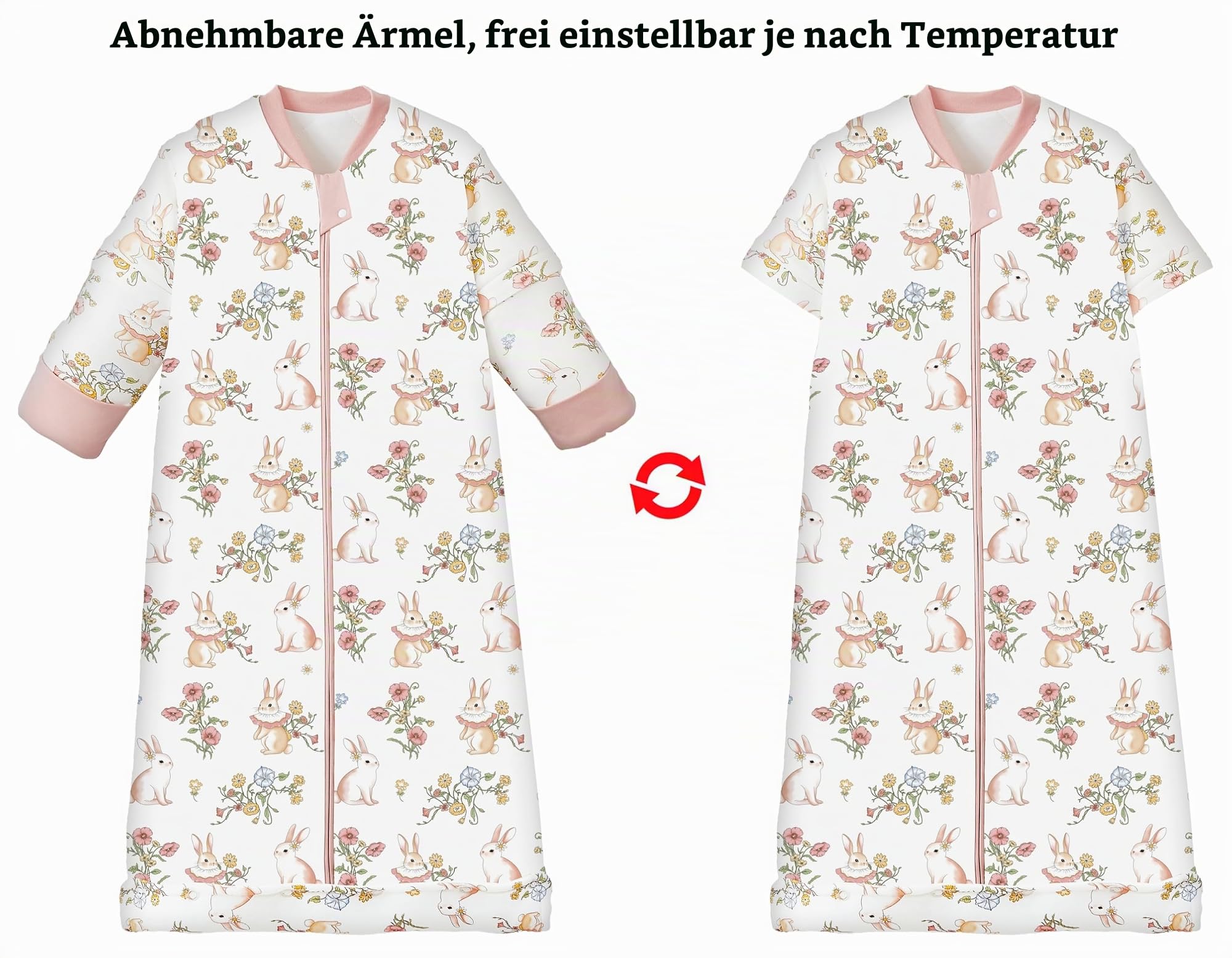 Chilsuessy Winter Kinder Schlafsack mit abnehmbaren Ärmeln Super Warm Babyschlafsack für Jungen und Mädchen von 1 bis 10 Jahre alt, 3.5 Tog/Garten Kaninchen, XL (130-150 cm)