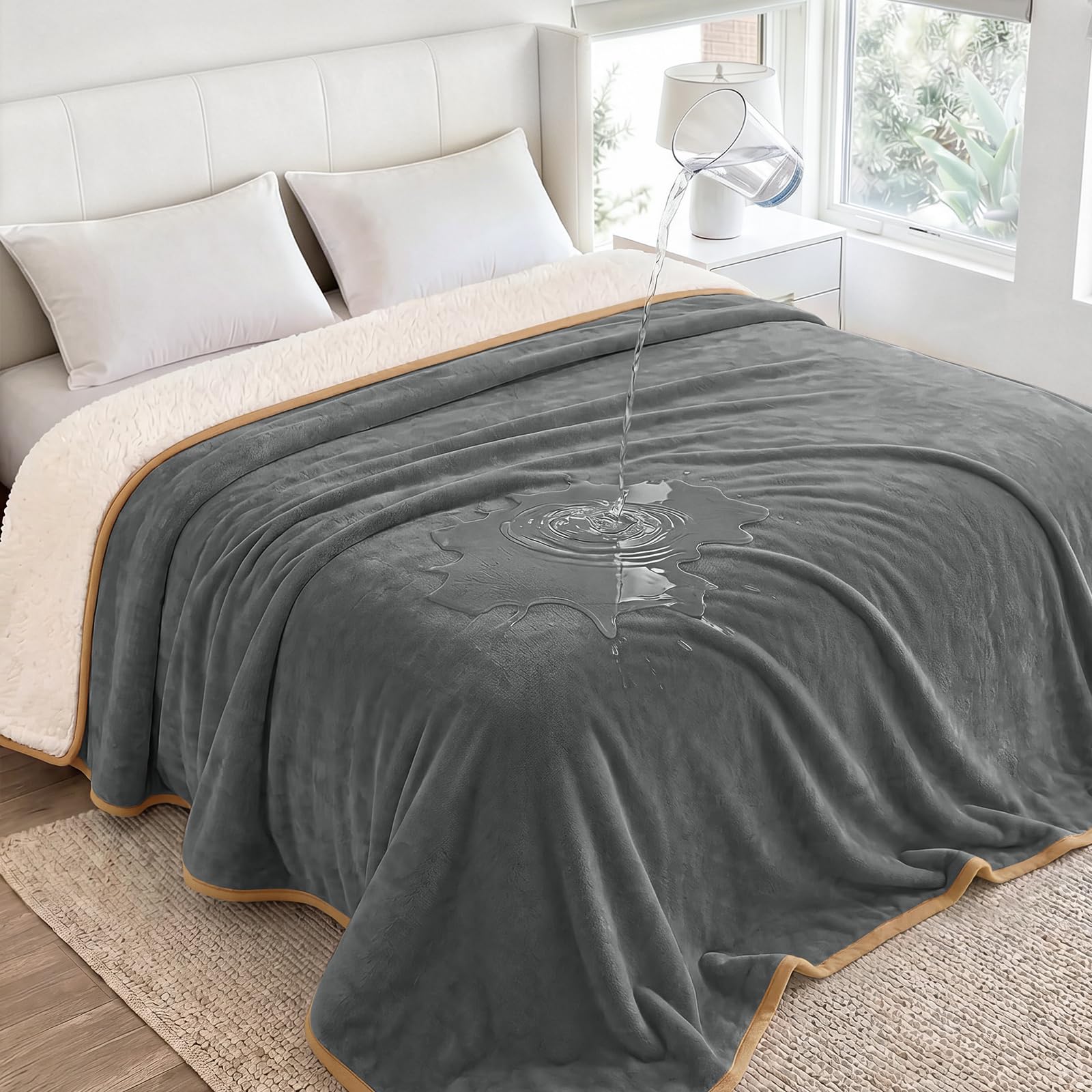 Luciphia Waterproof Pet Blanket, Washable Reversible Sherpa Fleece Throw