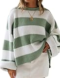 Women&apos;s 2025 Fall Long Sleeve Oversized Striped Color Block Comfy Loose Crew Neck Knitted Pullover Sweater