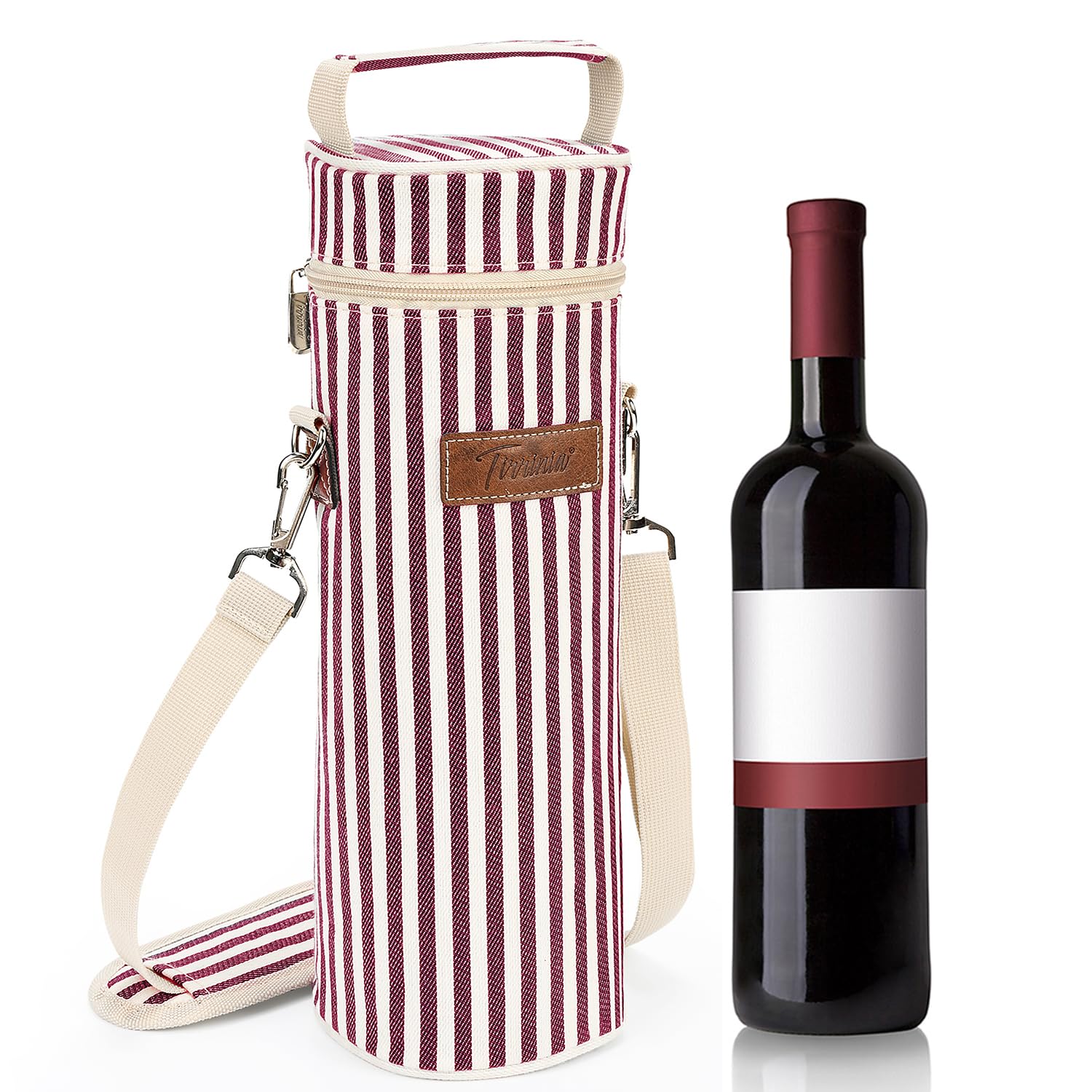Kato Tirrnia - Borsa per il vino isolata con tracolla, per feste picniche, BYOB, ristorante, 10 x 34 cm