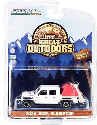 2020 Gladiator Rubicon Pickup Truck White with Modern Truck Bed Tent The Great Outdoors Series 1 1/64 Diecast Model Car by Greenlight 38010 D