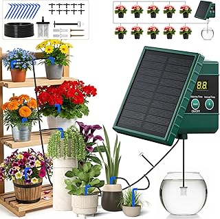 Onherm Solar Bewässerungssystem, Automatische Bewässerung Für Außen Garten, Zeitschaltuhr Bewässerung Mit 10M Tropfschlauch, Pflanzen Bewässerung Hochbeet Gewächshaus Zubehör