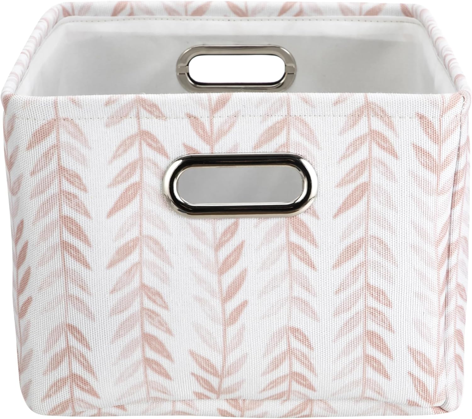 Pink Blush Leaf Decorative Canvas Storage Basket with Handles, 4 Pack, 15x8x11 Inches