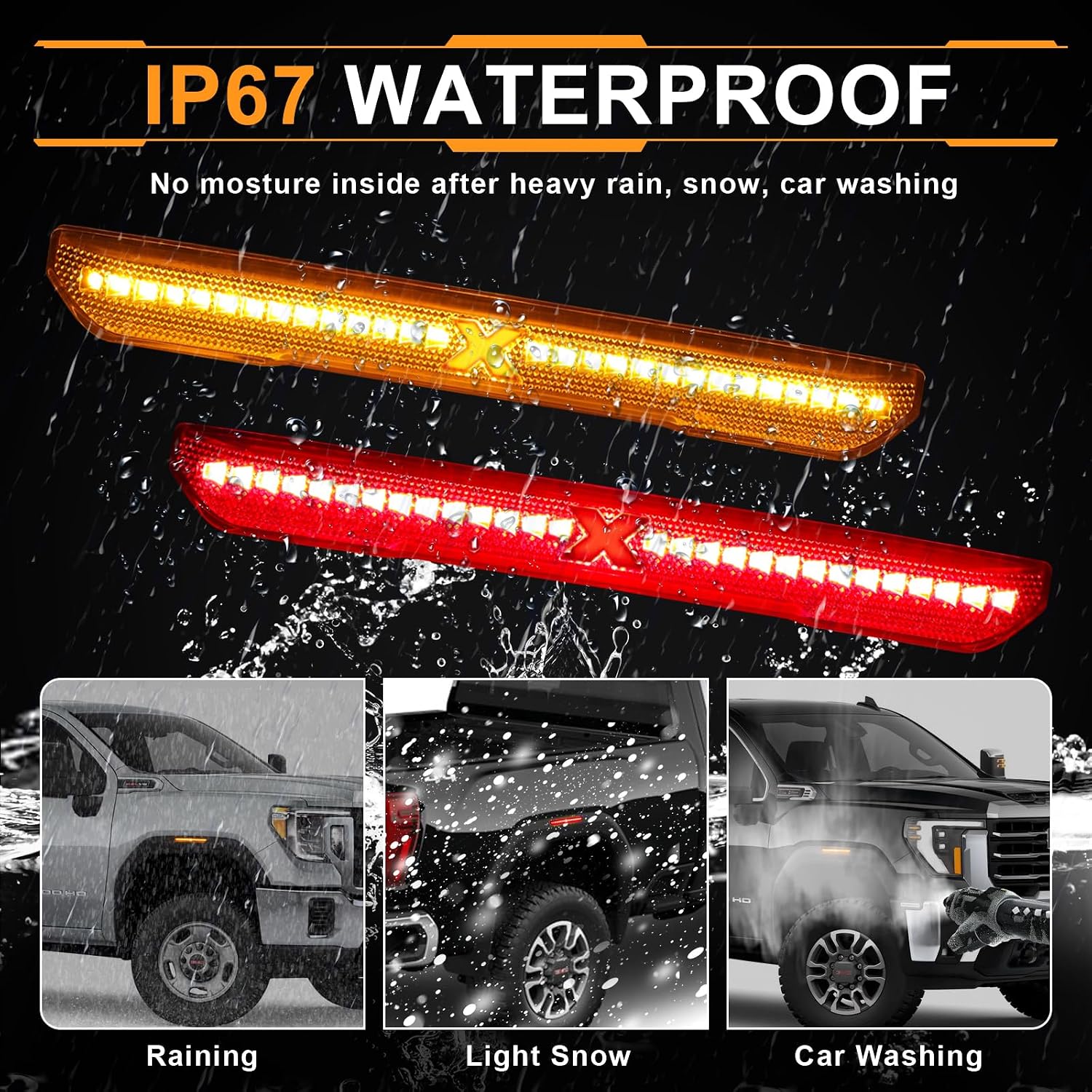LED Side Marker Lights for 2020-2025 GMC Sierra 2500HD 3500HD Pickup Truck, XStyle Beam Spirit Snake Series [Patent Pending], Front & Rear Bumper Fender Marker Lamps, Red Amber Lens 4PCS