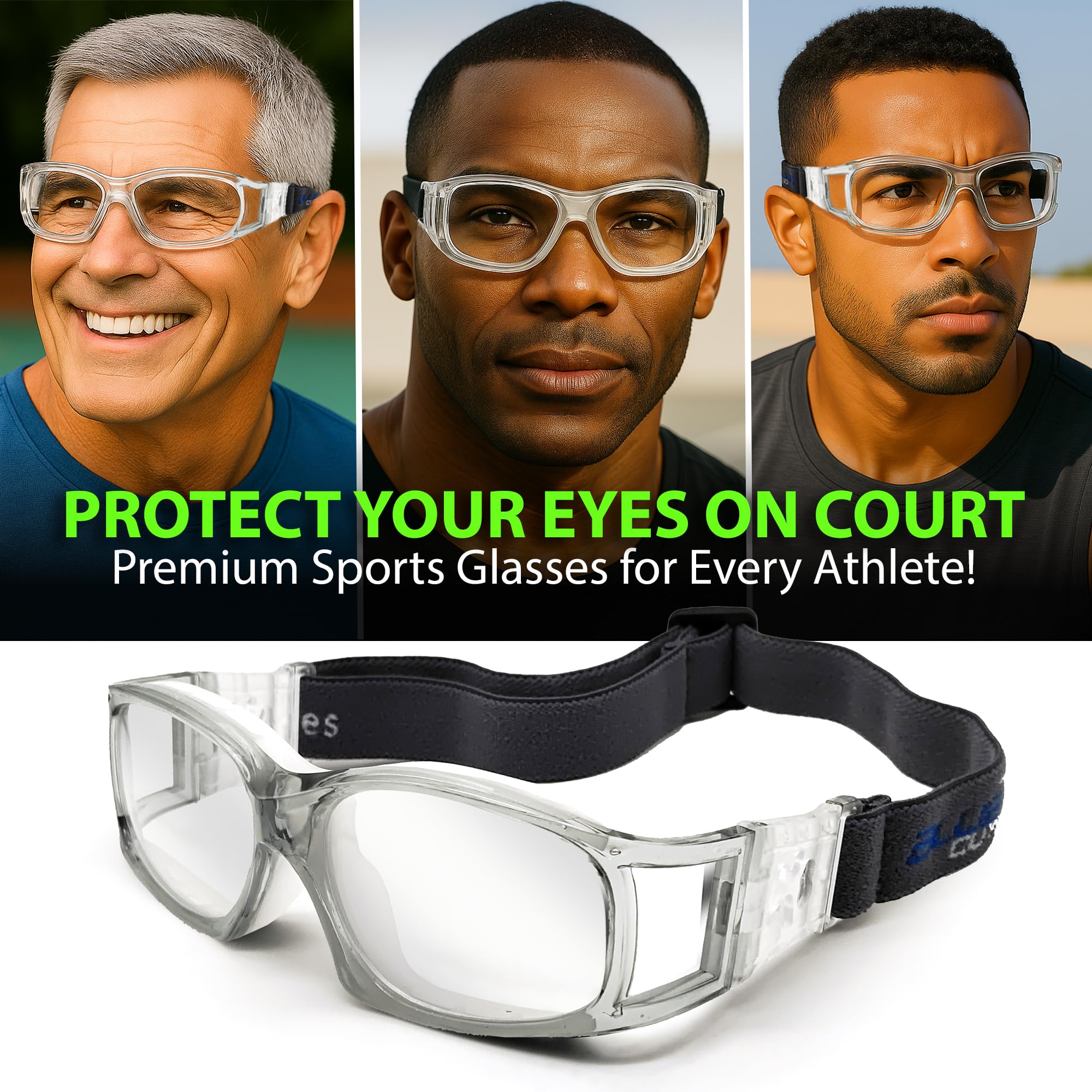 BLUE CUT Gafas de seguridad para deportes al aire libre, unisex, antivaho, reemplazables a lentes graduadas, ideales para baloncesto, raquetbol