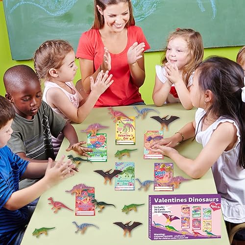 Miniatura 6 de Wiooffen 36 tarjetas de regalo para el día de San Valentín con figuras de dinosaurios, regalo para niños, fiesta de San Valentín, intercambio