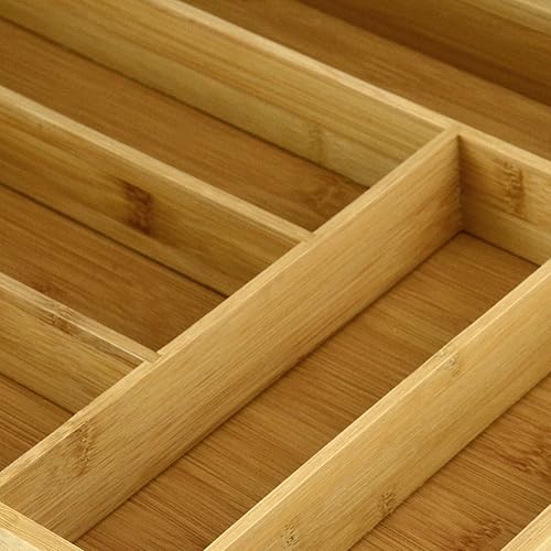 Miniatura 5 de Heim Concept Organizador de cajones de bambú para cubiertos y utensilios, organizador de cajones para cubiertos, cubiertos, cuchillos en la cocina