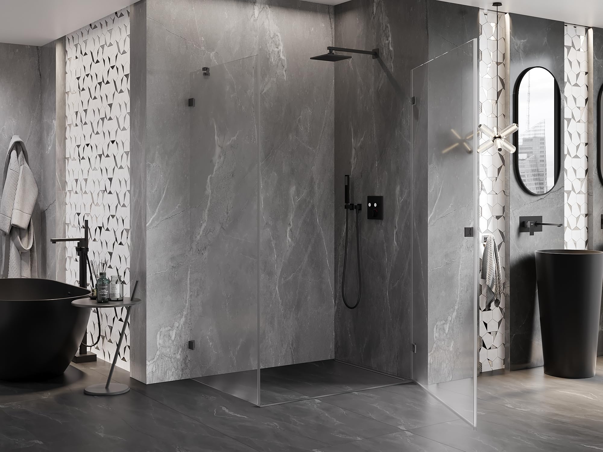 Mexen Lunar-B Duschkabine schwenkbar rechts 95 x 80 cm, transparent, Gun Metal
