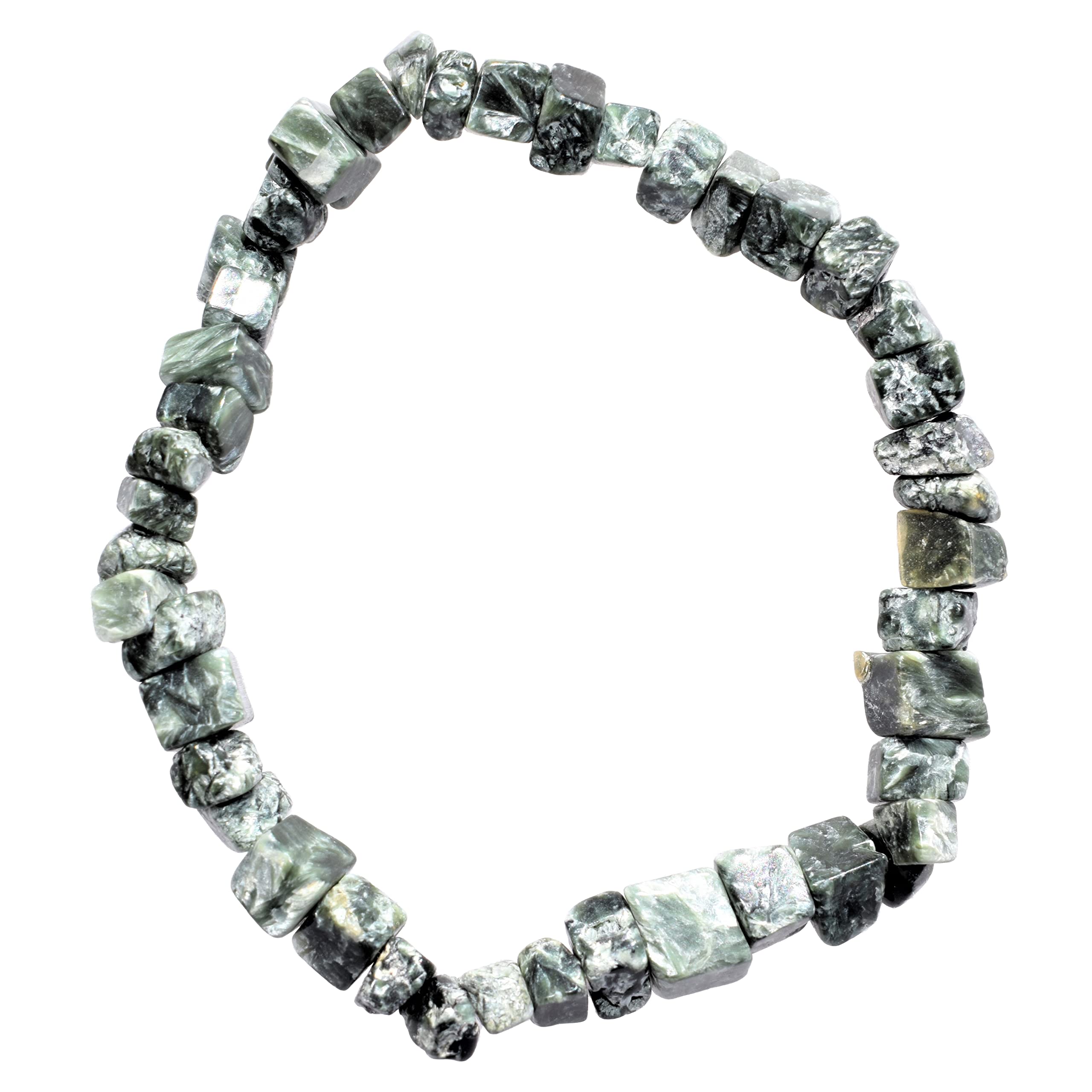Zenergy GemsZenergy Gems Charged 7" Russian (Rare) Seraphinite Crystal Chip Bracelet Tumble Polished Stretchy + Selenite Charging Heart Included Chain (Activate Kundalini & Chakras - HIGH Spiritual Energy)