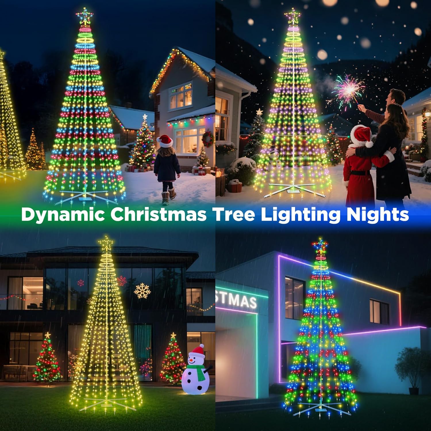 12FT Outdoor Lighted Christmas Tree with 800 LEDs, Tall Star Topped Artificial Cone Christmas Trees Lightshow with 11Modes Timer Remote, Arbol de Navidad for Porch Yard Decor, Warm White/Multicolor