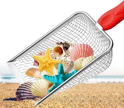 Beach Mesh Shovel,Sand Sifter Tool for Shell Collecting with Durable Mesh Net - Kids Sand Scoop for Picking Up Shells - Beach Toys Red