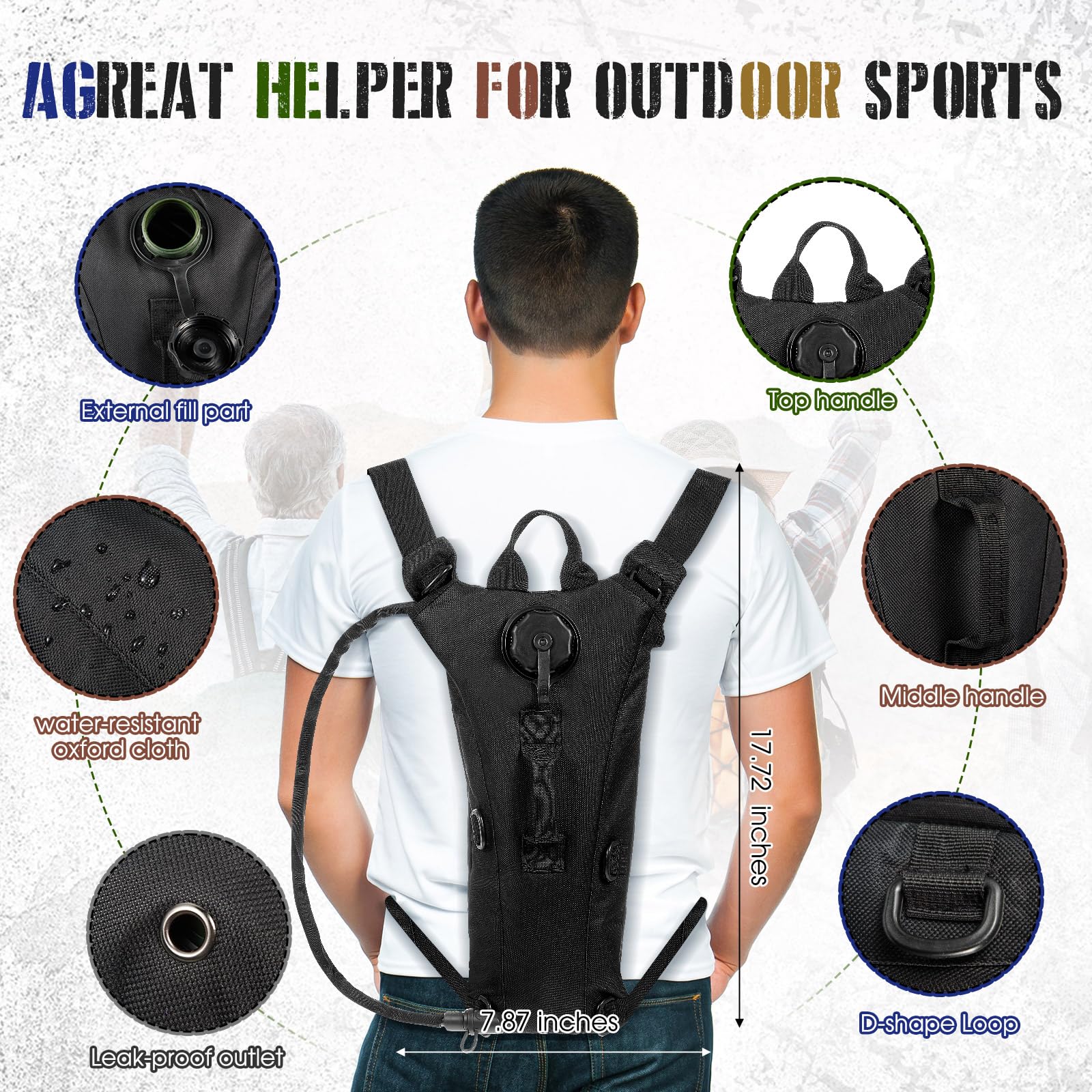 Sanwuta Mochila táctica ligera de hidratación con bolsa de agua de 3 litros, mochila de hidratación de 17.72 x 7.87 pulgadas, mochila de agua, bolsa de hidratación para senderismo, correr (negro,