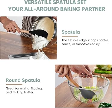 Herogo 5-Piece Cooking Utensils Set, Silicone Kitchen Utensils Set with Wooden Handle, Heat Resistant Cooking Tools Slotted Turner, Spoon, Soup Ladle, Spatula, Spoonula for Nonstick Cookware, Black