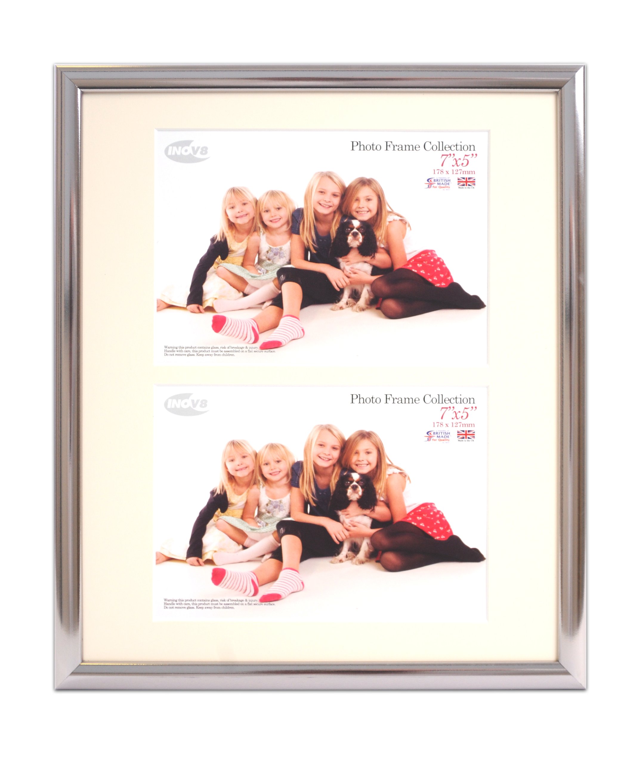 Inov8 British Made Traditional Picture/Photo Frame, 12x10 Dual Aperture with Two 7x5-inch Insets, Value Chrome