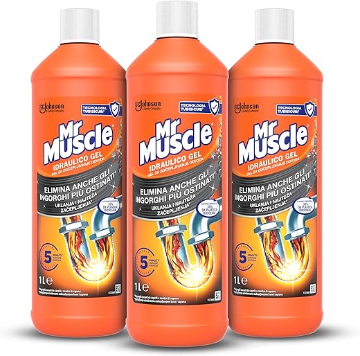 Mr Muscle Idraulico Gel, Disgorgante per Tubi e Scarichi, SICURO PER I TUBI - Formato Scorta da 3 pezzi da 1000 ml
