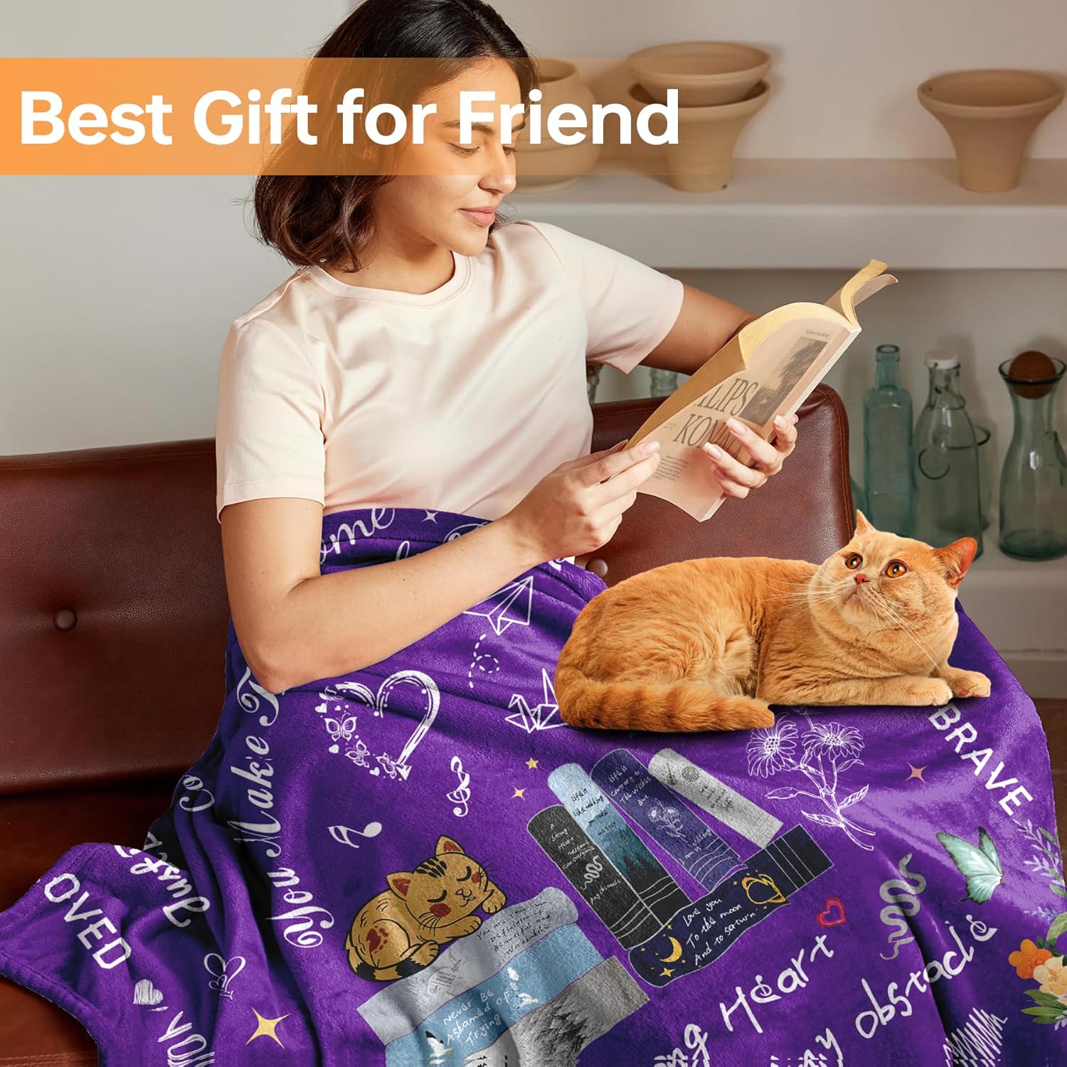 Purple Encouragement Throw Blanket Birthday Gifts for Women 52'' x 60'',Hug Get Well Blanket with Words of Affirmation Inspirational Positive Thoughts and Quotes for Sister Friend,Grandma - Image 5