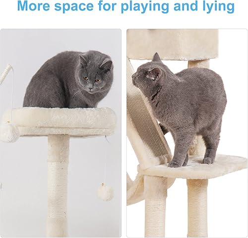 Miniatura 7 de Hey-brother Árbol para gatos, torre para gatos de 61 pulgadas para gatos de interior, casa para gatos con cama de plataforma acolchada, bolas de