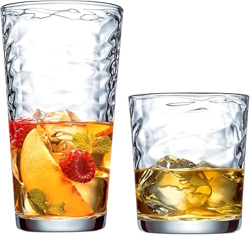 Glaver's Juego de 16 vasos altos de 8 a 17 onzas de 8 a 13 onzas. Vasos de vidrio Rocks. Para agua, jugo, whisky y cócteles. Apto para lavavajillas disponible en Yaxa El Salvador