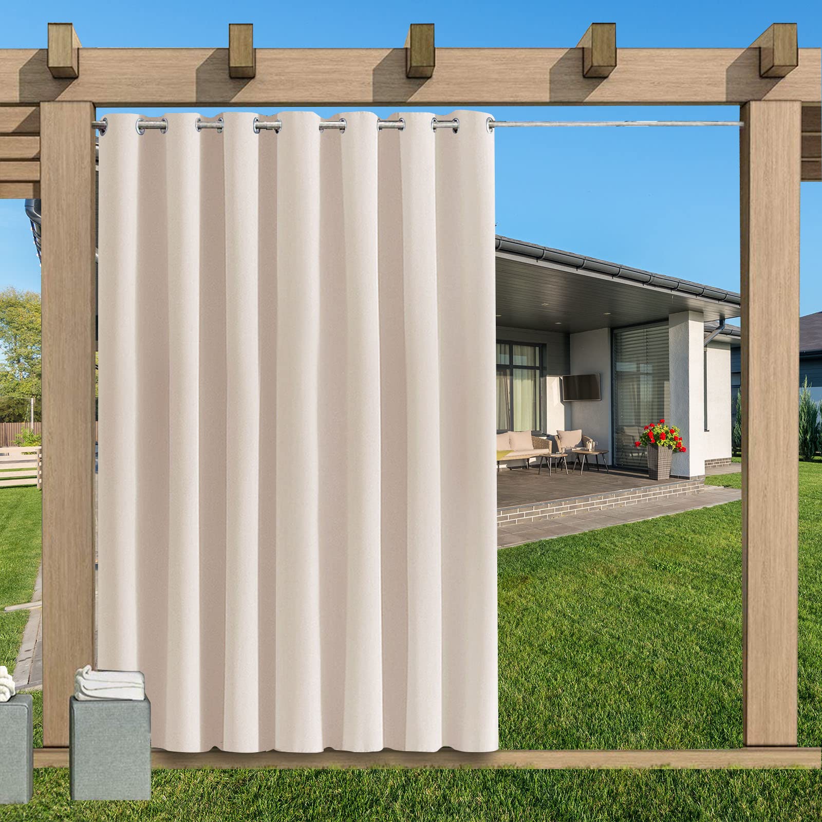 Rideau d'extérieur imperméable 155x259 cm pour pergola et tonnelle