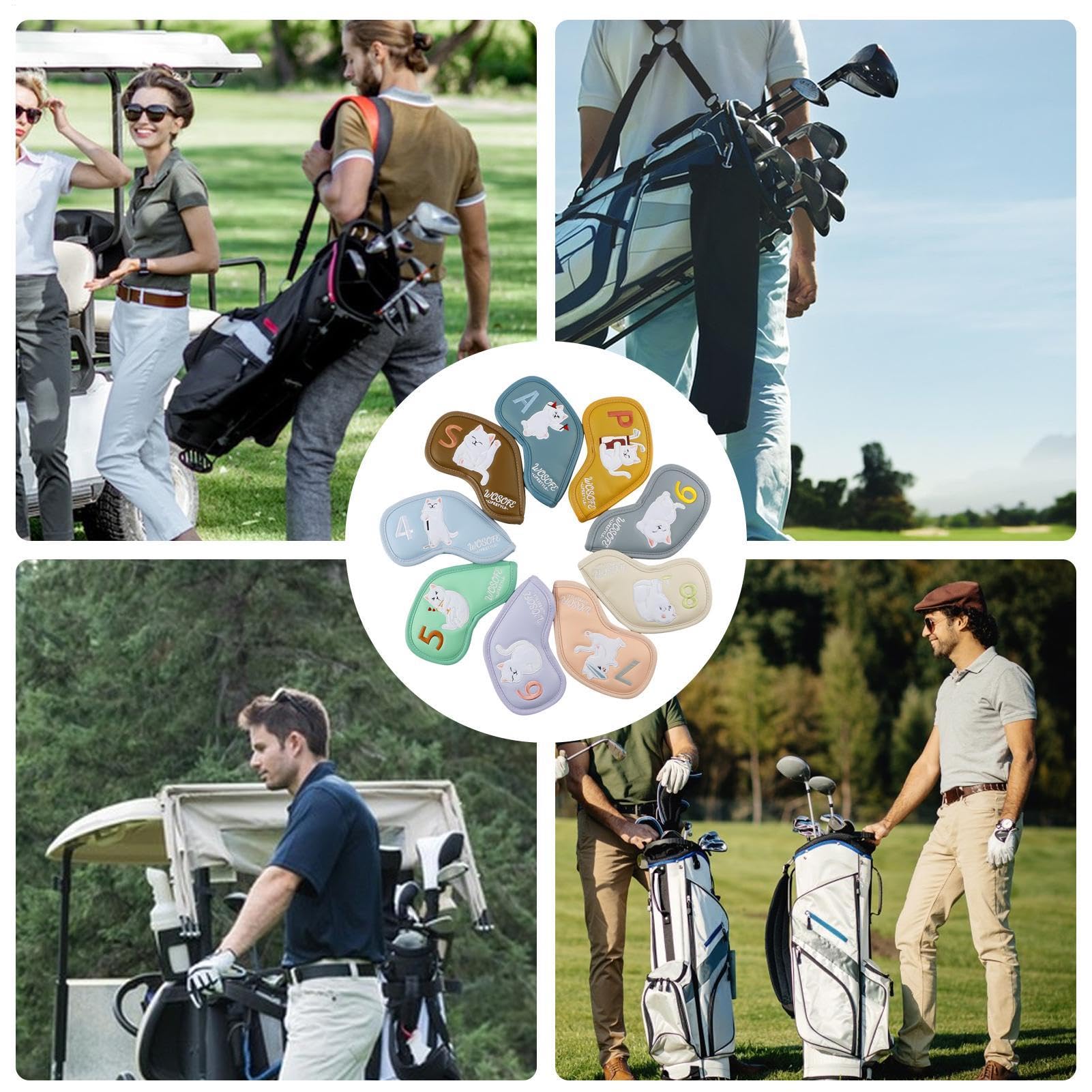 Golfschlägerhauben – 9 Eisen-Abdeckungen für Golfschläger mit austauschbaren Etiketten, Katzen-Golfschlägerabdeckungen für Eisen, Golfschläger-Set für Damen und Herren, Golfliebhaber