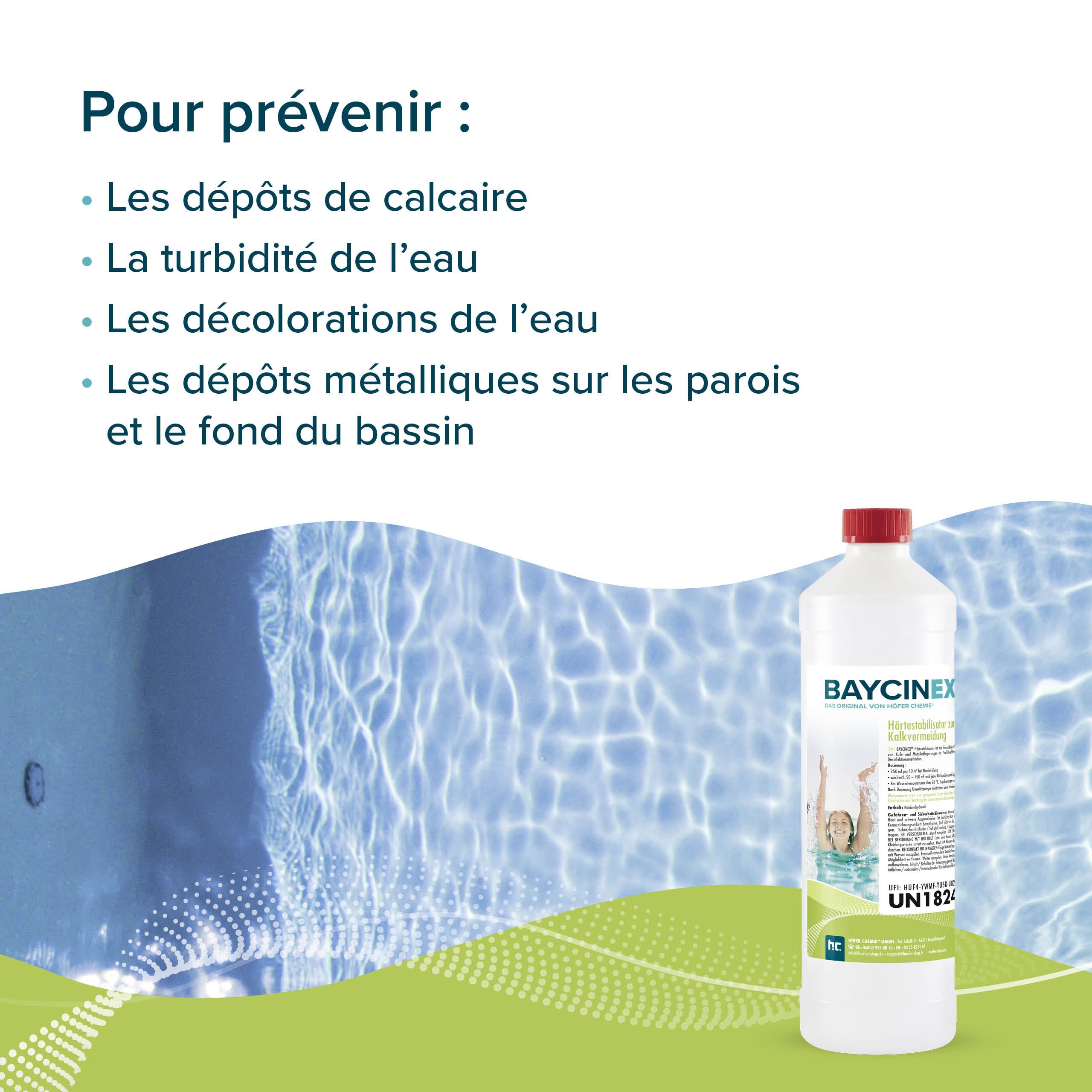 Höfer Chemie 6 x 1 L stabilisateur de dureté à Action Anti-calcaire | Prévient les dépôts calcaires et métalliques, les colorations et l’eau trouble – formule liquide stable au chlore