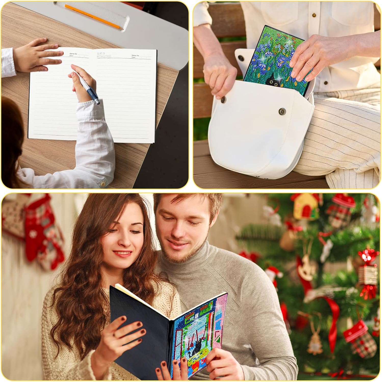 LINGFANG 4 Pack Diamond Art Kits for Adults Teens, Leather Cover Diamond Painting Journals Notebooks, DIY 5D Gem Dots Art Crafts for Teenagers' Birthday, Graduation, Christmas Gifts with Tools (Cat)