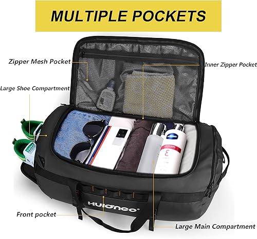 Miniatura 4 de Mochila de lona impermeable grande de 40L60L90L para hombres, mochila de lona para hombre, para viajes, resistente (negro, 40L)