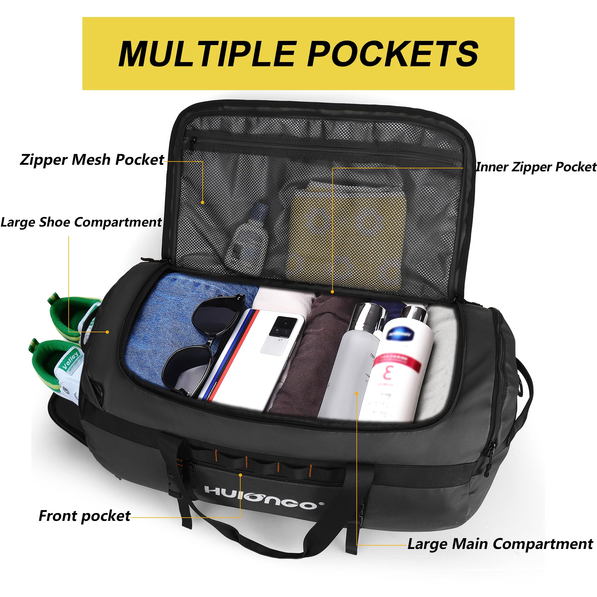 Hulongo Borsone da Viaggio Grande Zaino Sacca Sportiva 30L Borsa da Palestra Donna e Uomo con Scomparto per le Scarpe e Tracolla 3-In-1