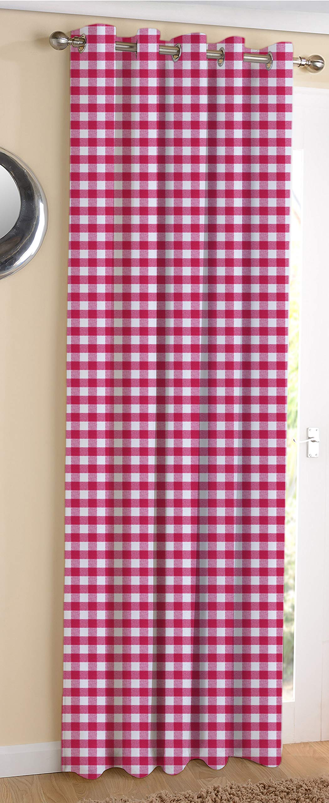 AIRWILL Cotton Gingham Check Pink Designed Blackout and Room Darkening 7ft Door Curtains Pack of 1 pc. (Checks - Pink)-image-1