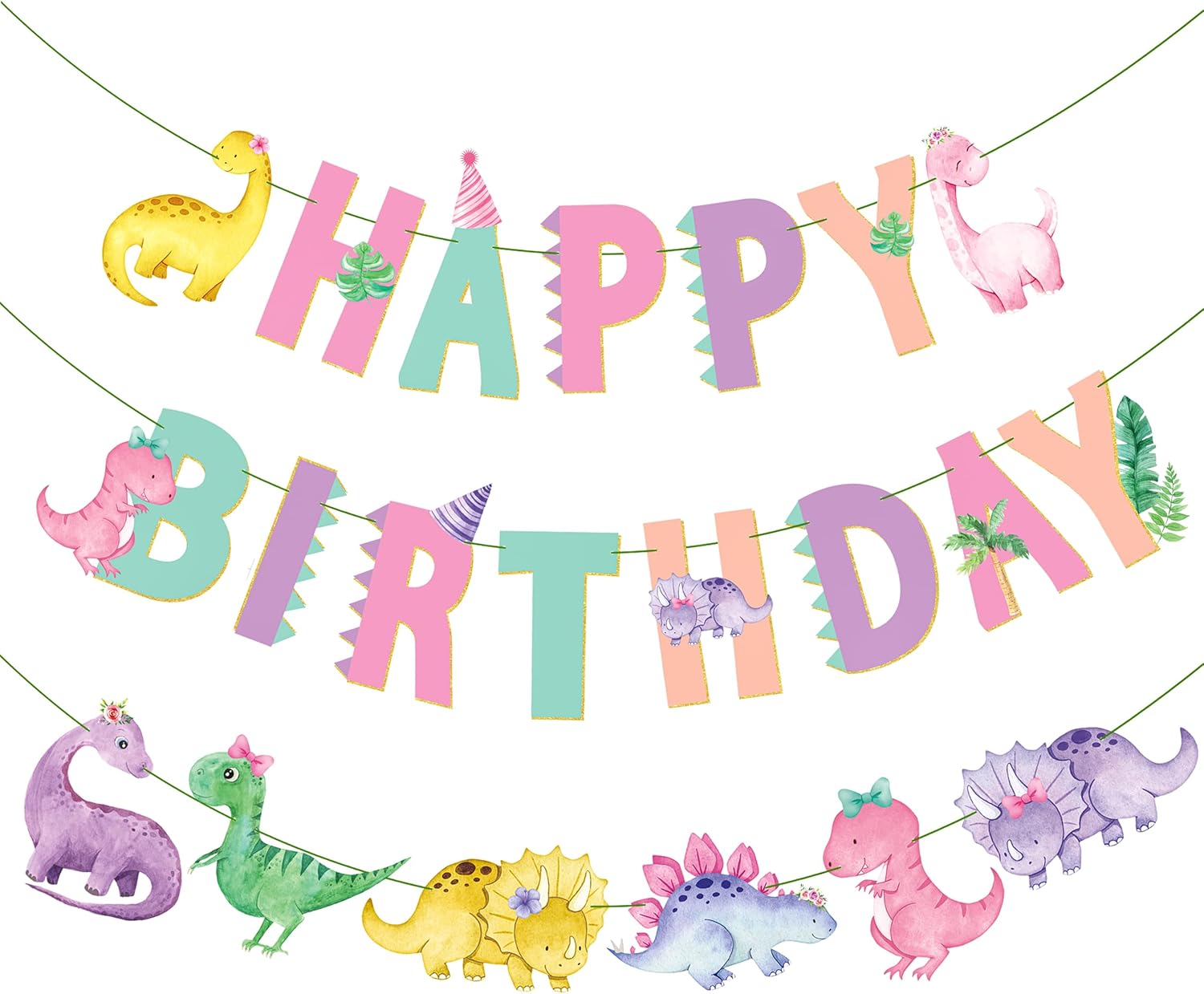 Dinosaur Birthday Party Banners 3pcs Pastel Dinosaur Birthday Decorations for Girls Dino Theme Party Decorations Baby Shower Supplies