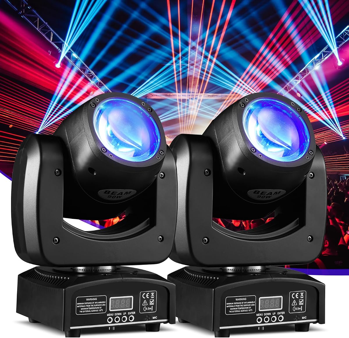 Moving Head Light 2 Pack 90W LED Beam Stage Light RGBW 4-in-1 DJ Lights Moving Head Spot Sound Activated DMX for Wedding Live Show Christmas Party