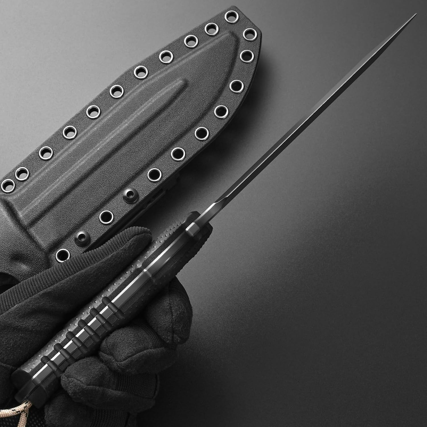 Gtkii GTK2 Fixed Blade Knife AUS-10 Steel Blade Nylon Fiberglass Handle Full Tang EDC Tool Knifes for Outdoor Camping Survival Adventure Bushcraft (black)