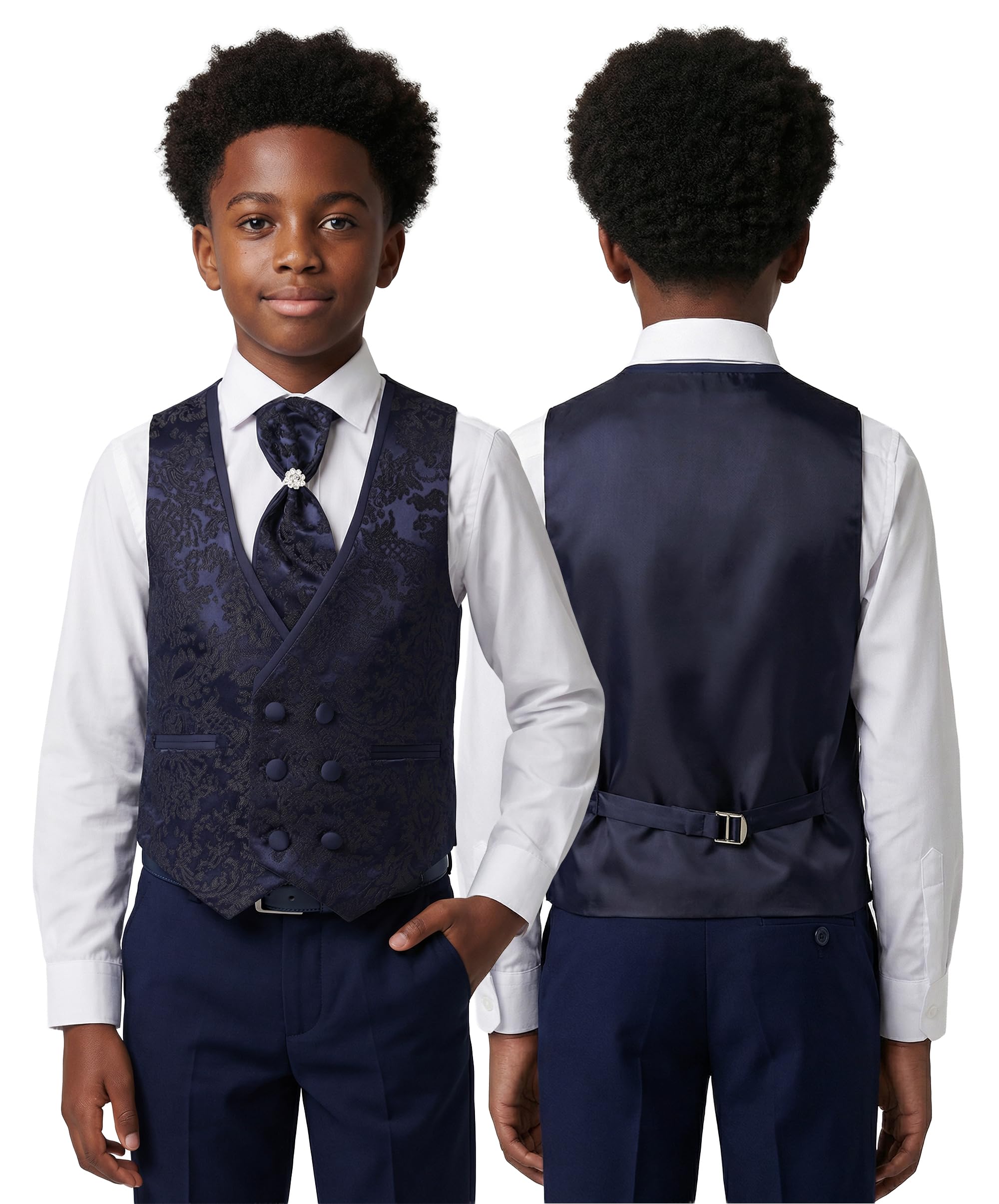 Traje de Cena de Esmoquin con diseño de Cachemira Floral para niños, Juego de 5 Piezas para Bodas de Pageboy y Todas Las Ocasiones Especiales