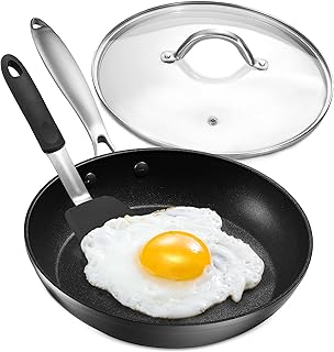 Nonstick Frying Pan - Kitchen Cookware Set 10” Hard Anodized Skillet, Lid and Silicone Spatula - Egg Pan - Non Stick Fryin...