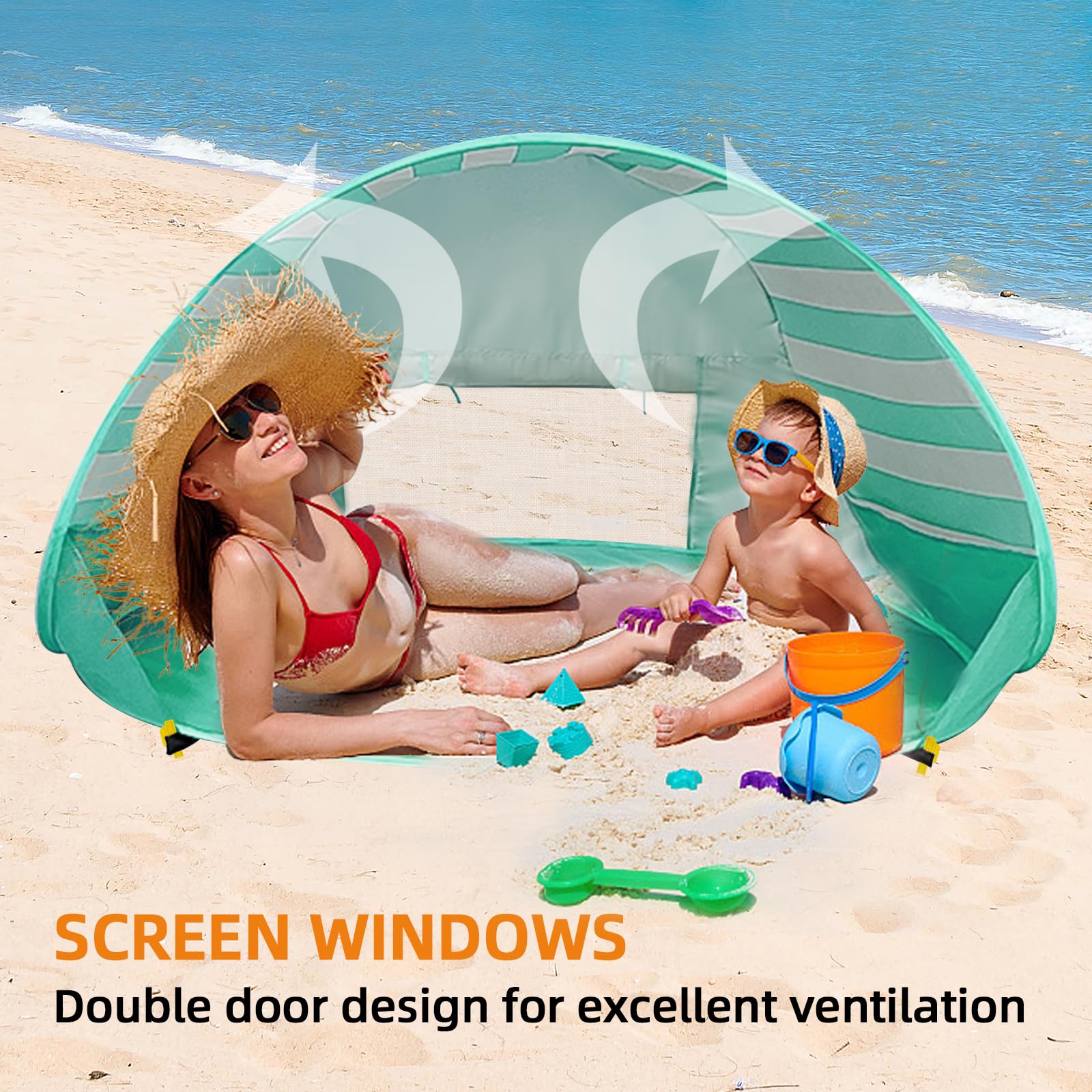 Tenda da Spiaggia Pop-up, Tenda da Spiaggia per Bambini Protezione UV 50+, Tenda da Spiaggia Portatile per Bambini con Mini Piscina, Adatta per Spiaggia, Campeggio con Borsa per Il Trasporto