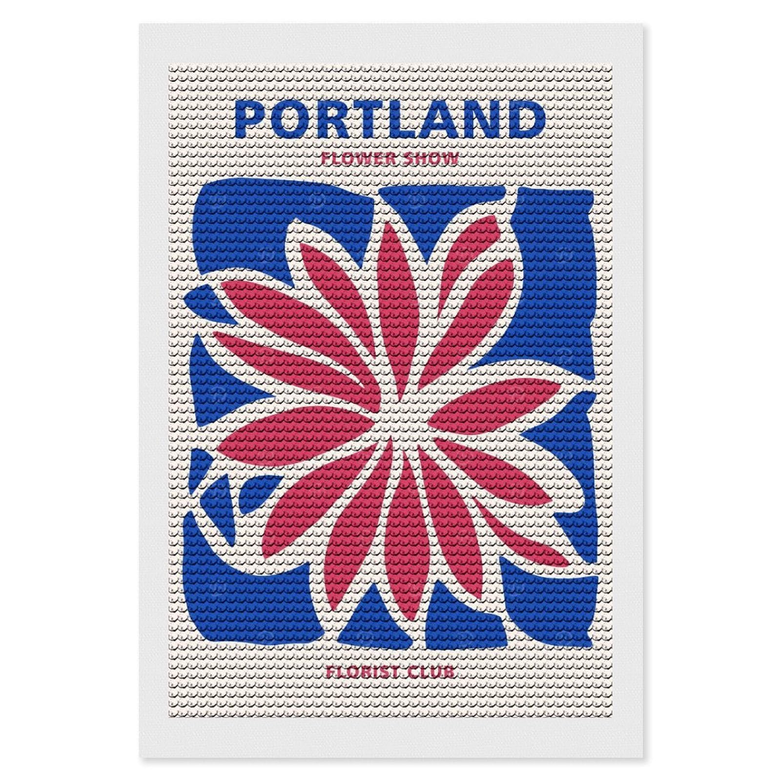 Junmoney Portland Florist Club Diamond Art Kit 8"x12", Neat Printed Canvas, Finish and Display, Relaxing DIY Hobby, Living Room Decor