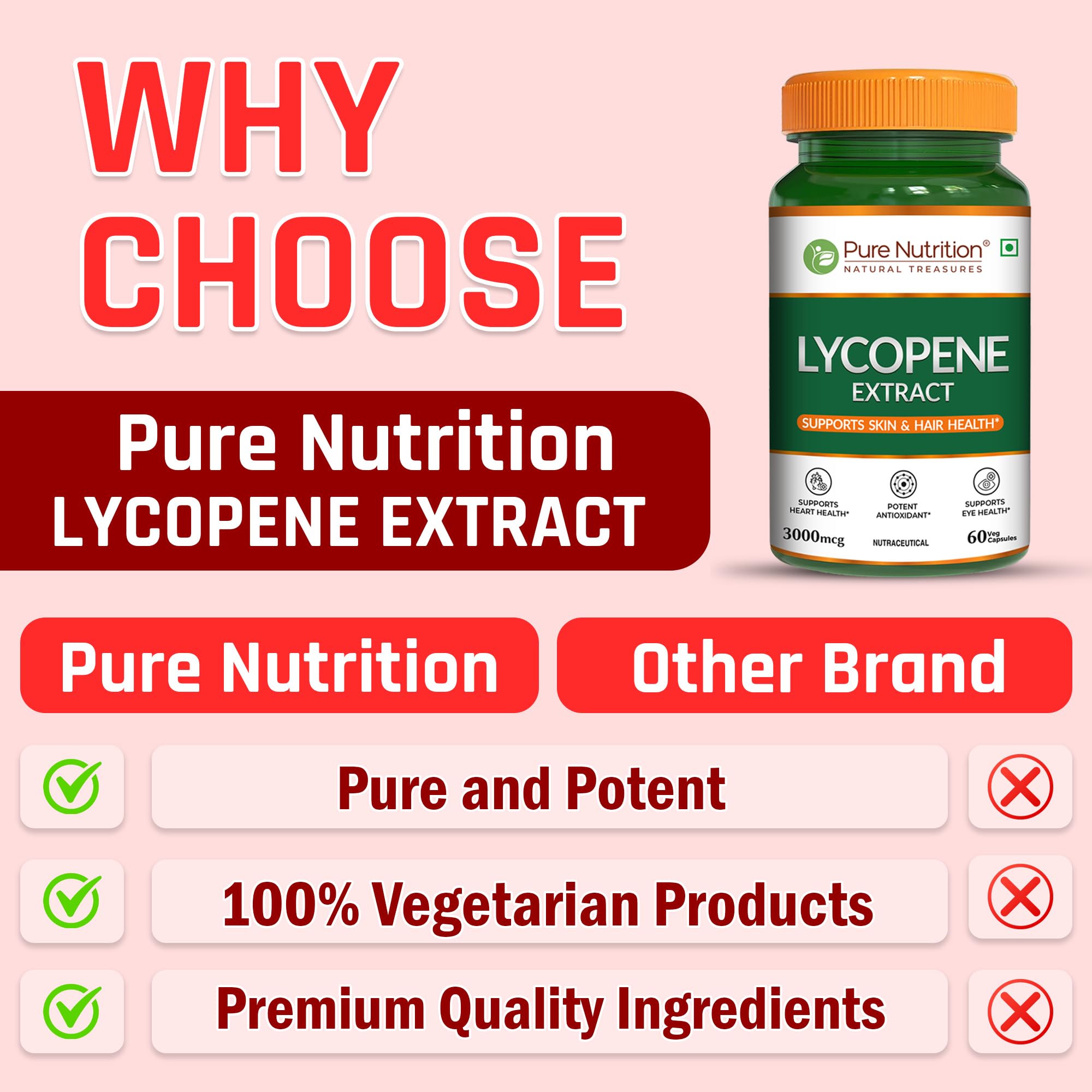 Pure Nutrition Lycopene Supplement 30000mcg | Lycopene Capsules | Strong Antioxidant Blend Supporting Skin, Hair, Heart, Prostate & Daily Cellular Wellbeing β 60 Plant Based Vegetarian Capsules 3