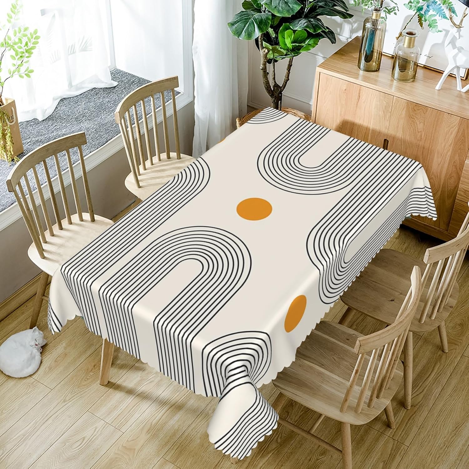 60x84inches Boho Mid Century Tablecloth Minimalist Abstract Arch Simple Sun Modern Art Table Cloth Washable and Reusable Fabric Table Cover for Kitchen Dining Living Room Home Decoration