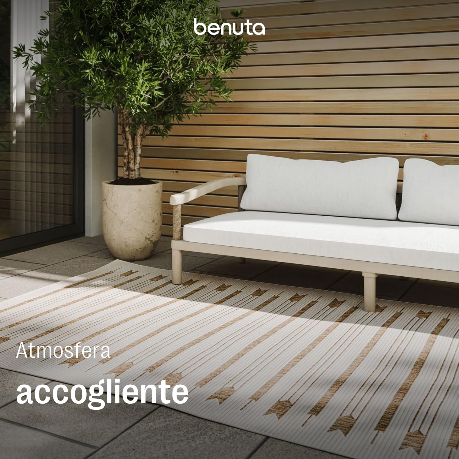 benuta Basic Tappeto Esterno & Interno Kaleo - Beige 200x300 cm - Motivi Geometrico - Impermeabile & Resistente ai raggi UV per Balcone, Terrazza, Giardino, Cucina & Soggiorno - Facile da Pulire