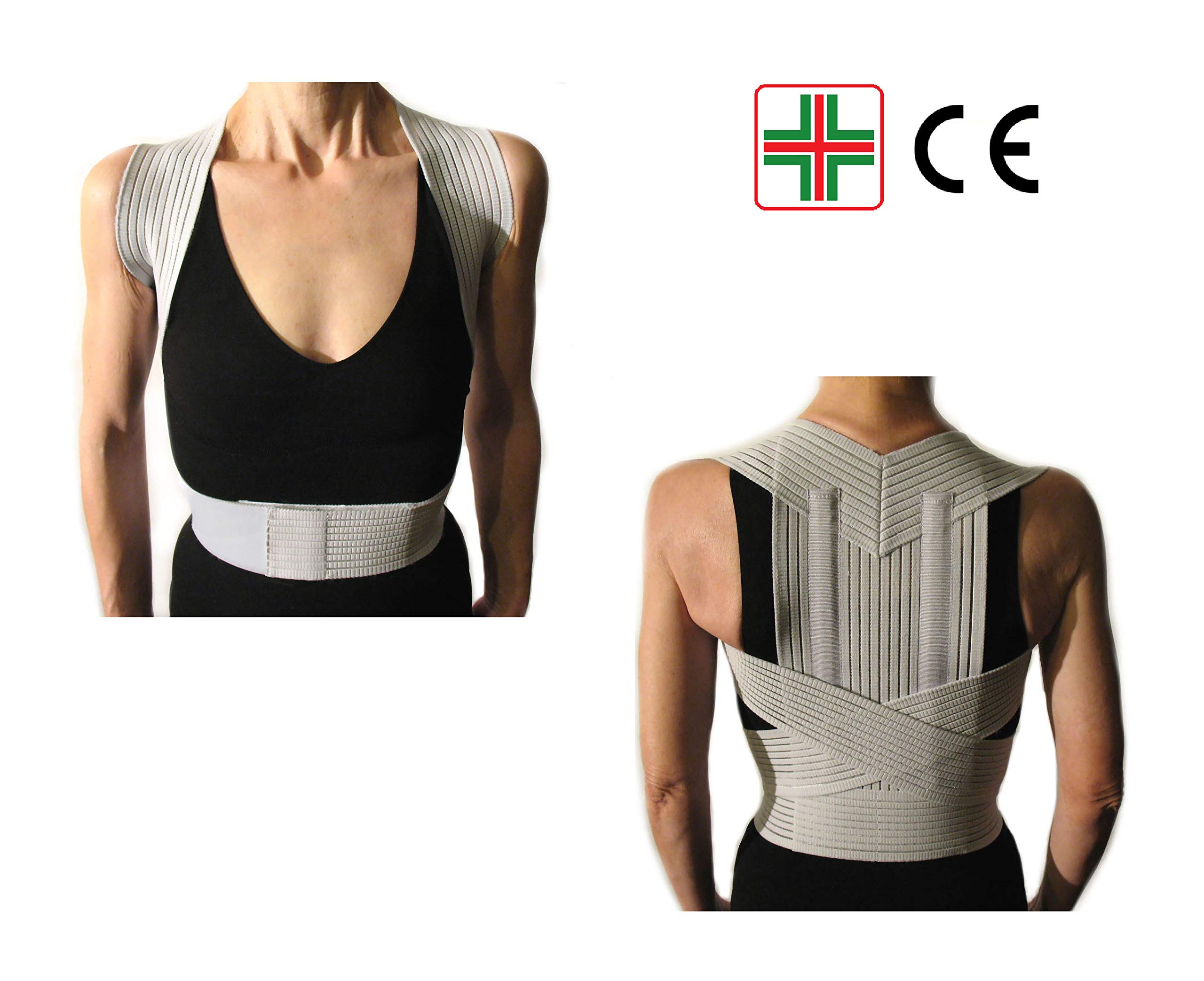 RADDRIZZASCHIENA STECCATO -Grigio Perla, M (76-86 cm.)- Correttore Posturale per Uomo e Donna, Fascia Posturale Spalle e Schiena, Busto Postura Anti Cifosi, Raddrizza Spalle - UNISEX