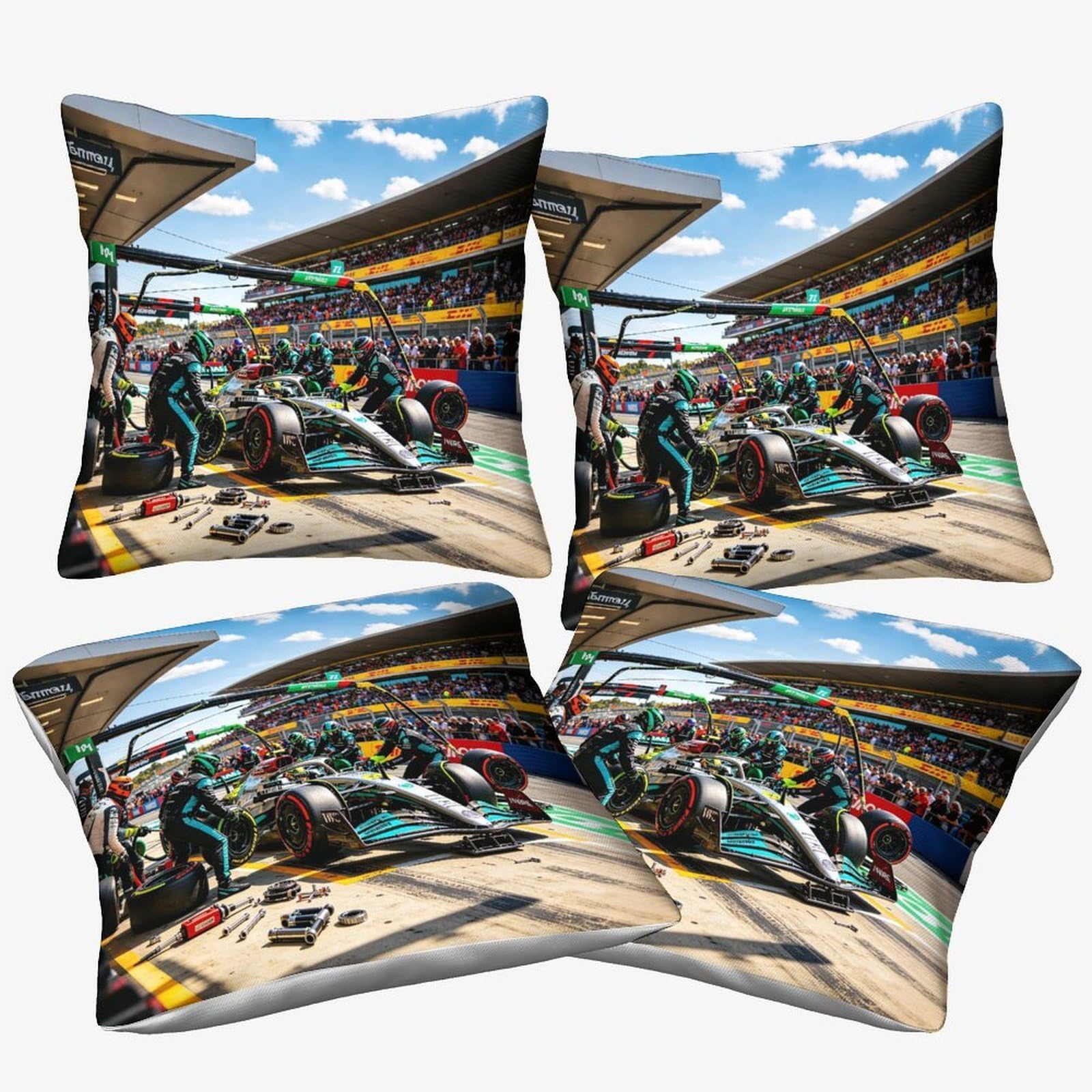 Dafufbw Formulaa Racing-7 Formulaa Racing Cushion Covers 45X45cm, 4Pcs, Decorative 3D Pit Stop Themed Throw Pillow, Square Accent Pillow Case For Sofa