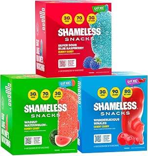 Shameless Snacks - Low Carb Keto Gummies Gluten Free Candy Bundle - Blue Raspberry, Watermelon, Wunderlicious Whales