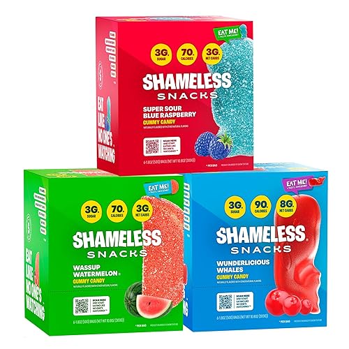 Shameless Snacks - Gomitas keto bajas en carbohidratos sin gluten - Frambuesa azul, sandía, ballenas Wunderlicious