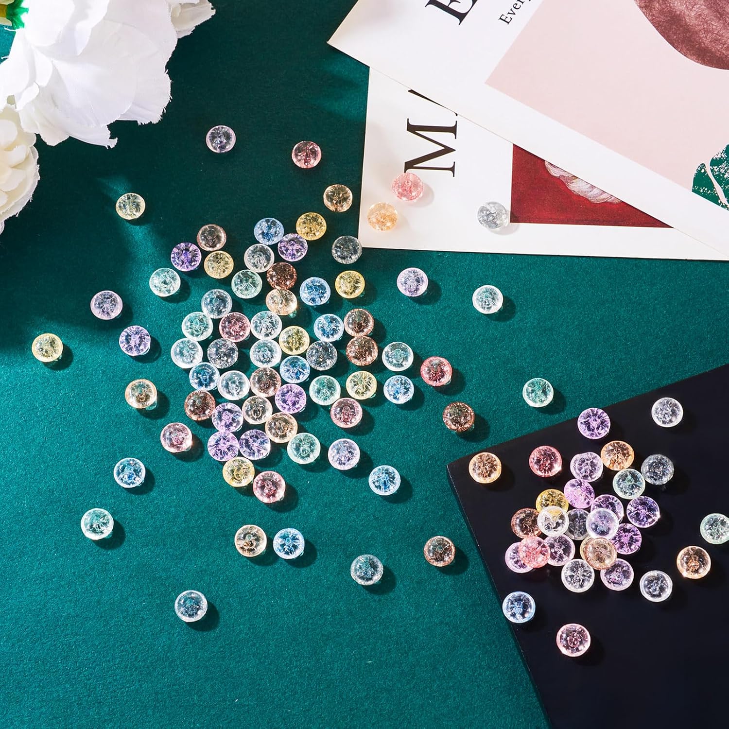 Craftdady 100Pcs 8 mm Crackle Glass Beads Crystal Lentil Beads Transparent Flat Round Beads Colorful Explosion Pattern Decorative Beads for DIY Craft Bracelet Necklace Jewelry Making, Hole:1.5 mm - Image 6