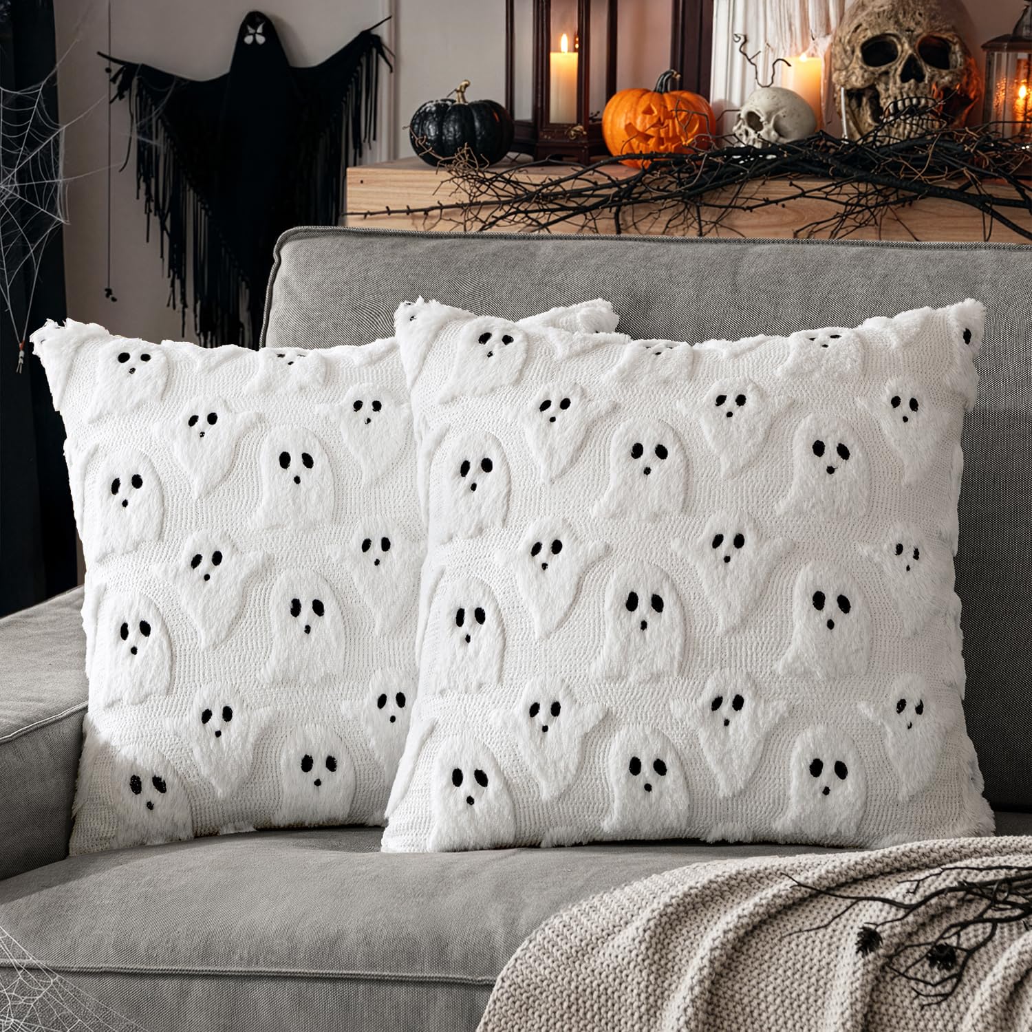 MIULEE 2er Set Kissenbezug Herbst Dekokissen Kissenhülle Sofakissen Wolle kürbis Ahornblatt Couchkissen kuschelkissen Halloween