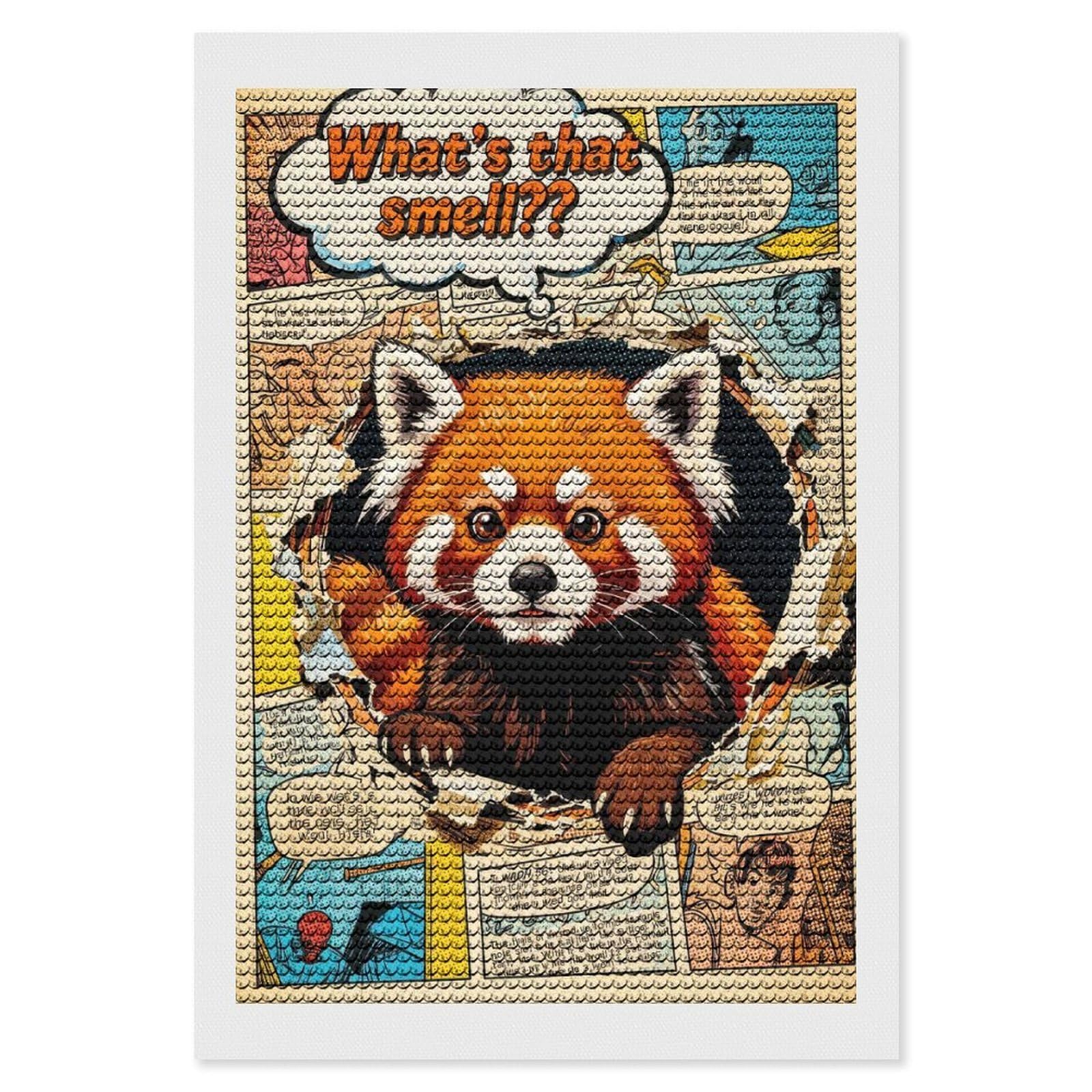 Junmoney Red Panda Comic Book Page Breakout Diamond Painting Set 8"x12", for Beginners, Modern Decor, Simple to Start, Gift Idea, Pleasing Wall Art Project