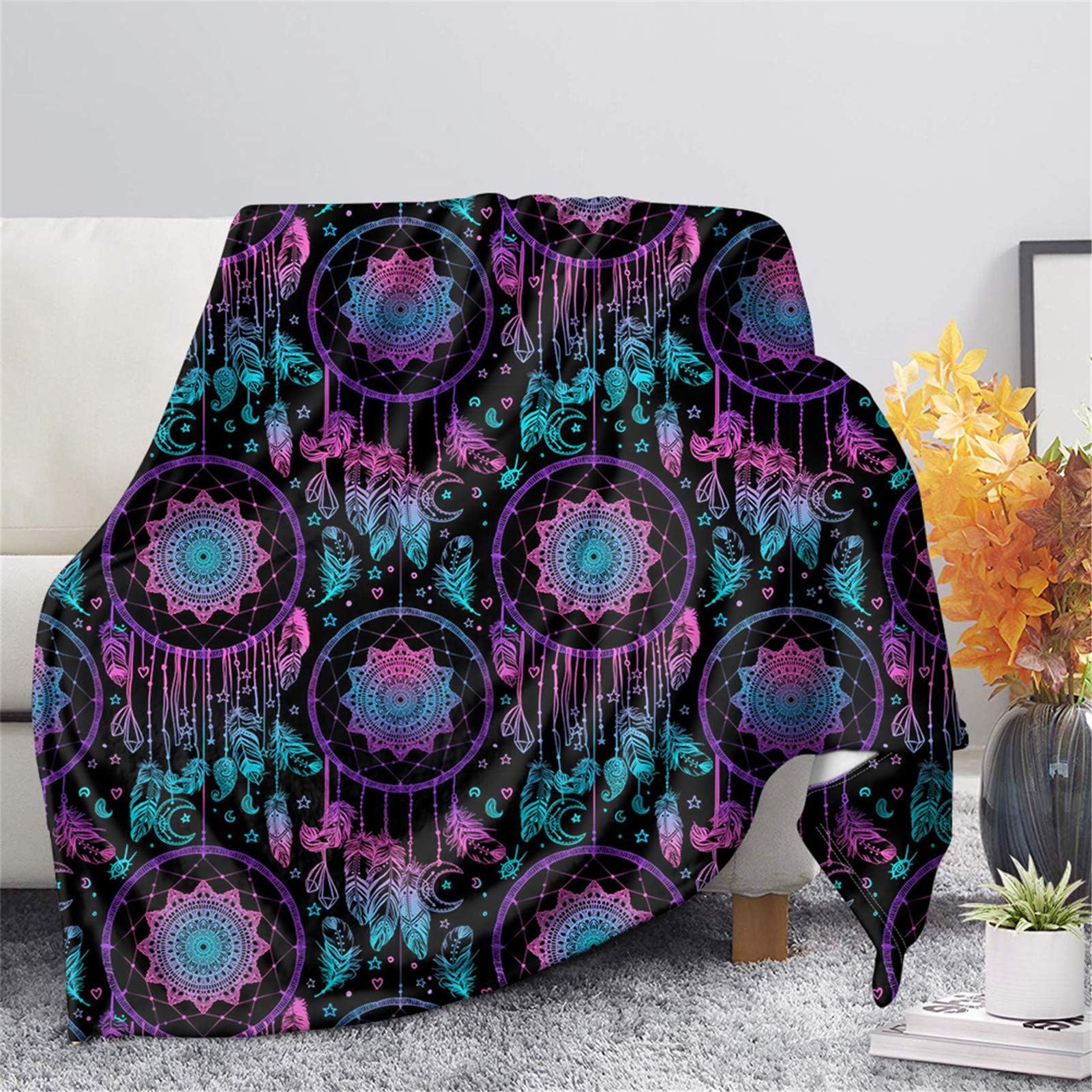 Boho Style Dazzling Purple Sherpa Fleece Blanket - Dreamcatcher Super Fuzzy Soft Couch Blanket - King Size Plush Winter Keep Warm Throw Bed Cover Blanket