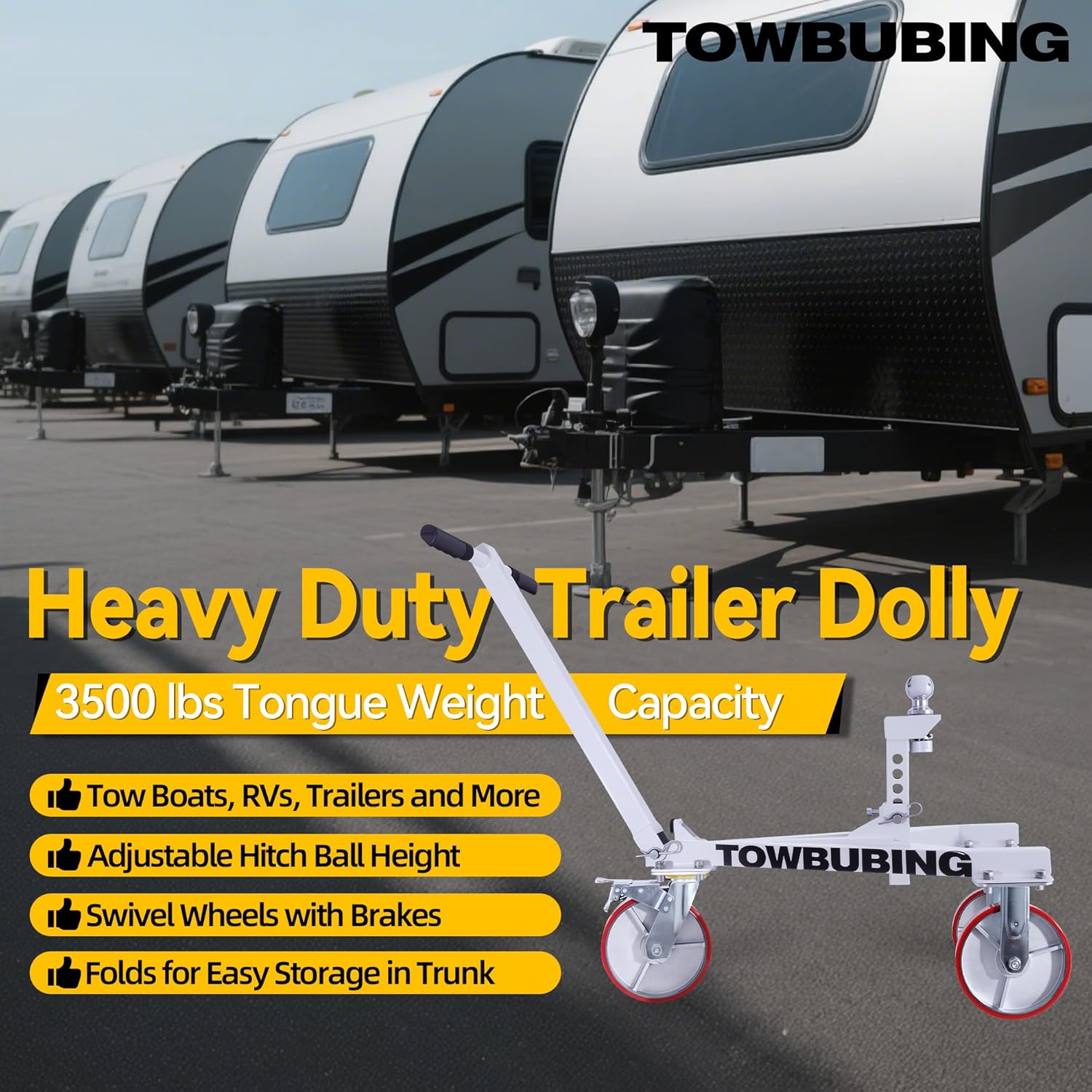 Trailer Tug Mover | 20,000LBS Max Support 3,500LB Tongue Weight | Universal Fit for RV, Camper, Boat & Enclosed Trailers (2 in Ball)