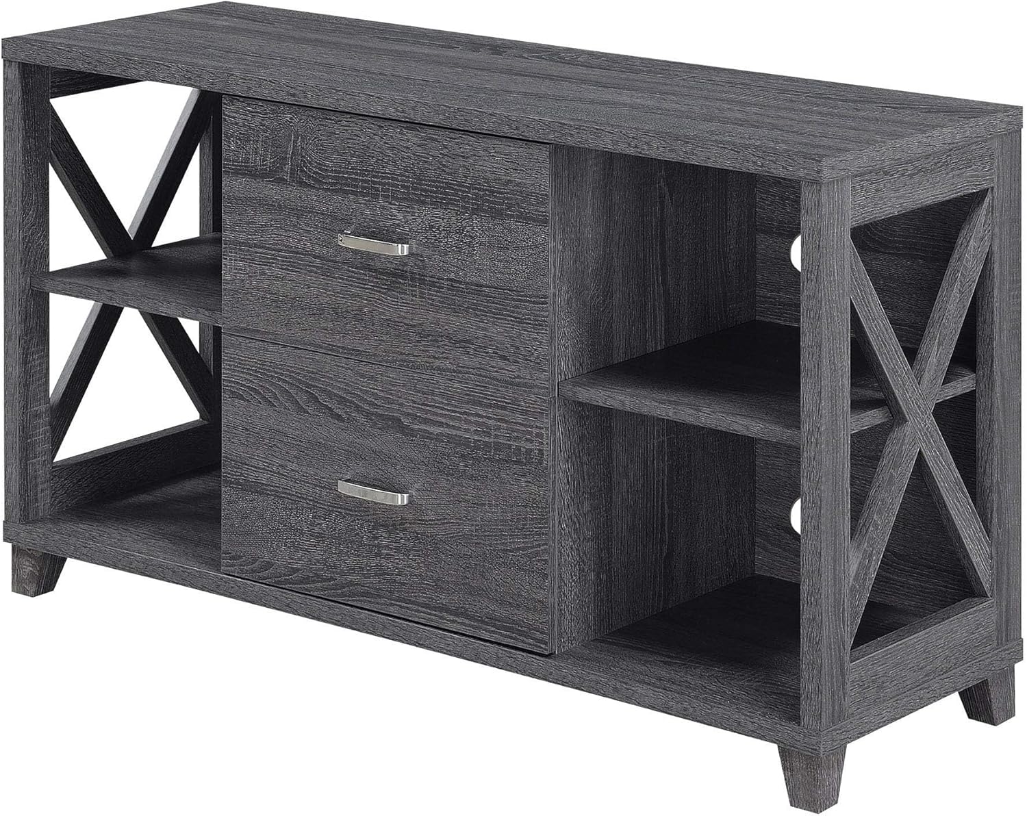 Convenience Concepts Oxford Deluxe 2 Drawer TV Stand with Shelves for TVs up to 55 Inches, Weathered Gray